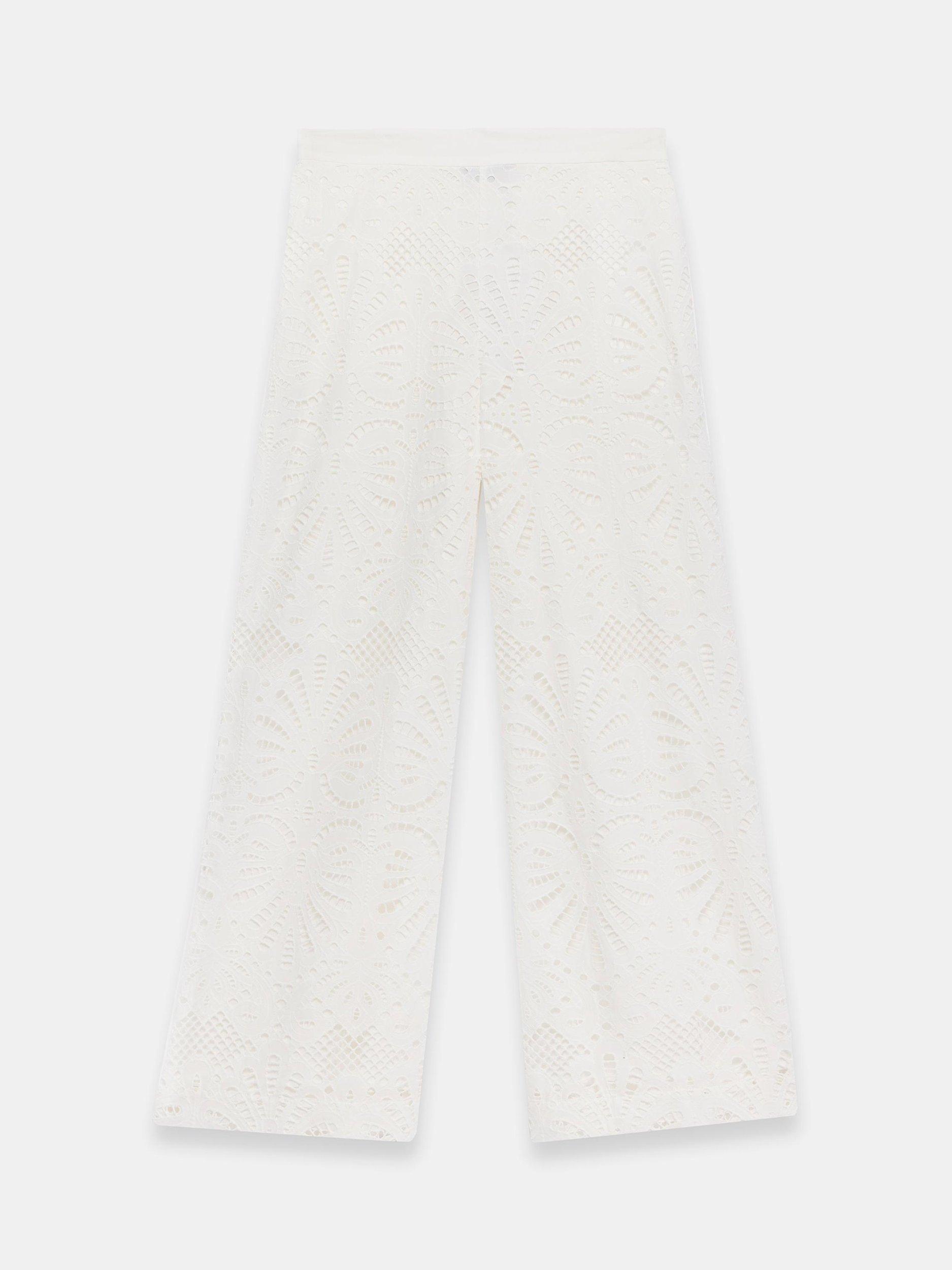 Product image 6 of 7, which shows Mint Velvet Broderie Anglaise Wide Leg Trousers, White Ivory, S Reg