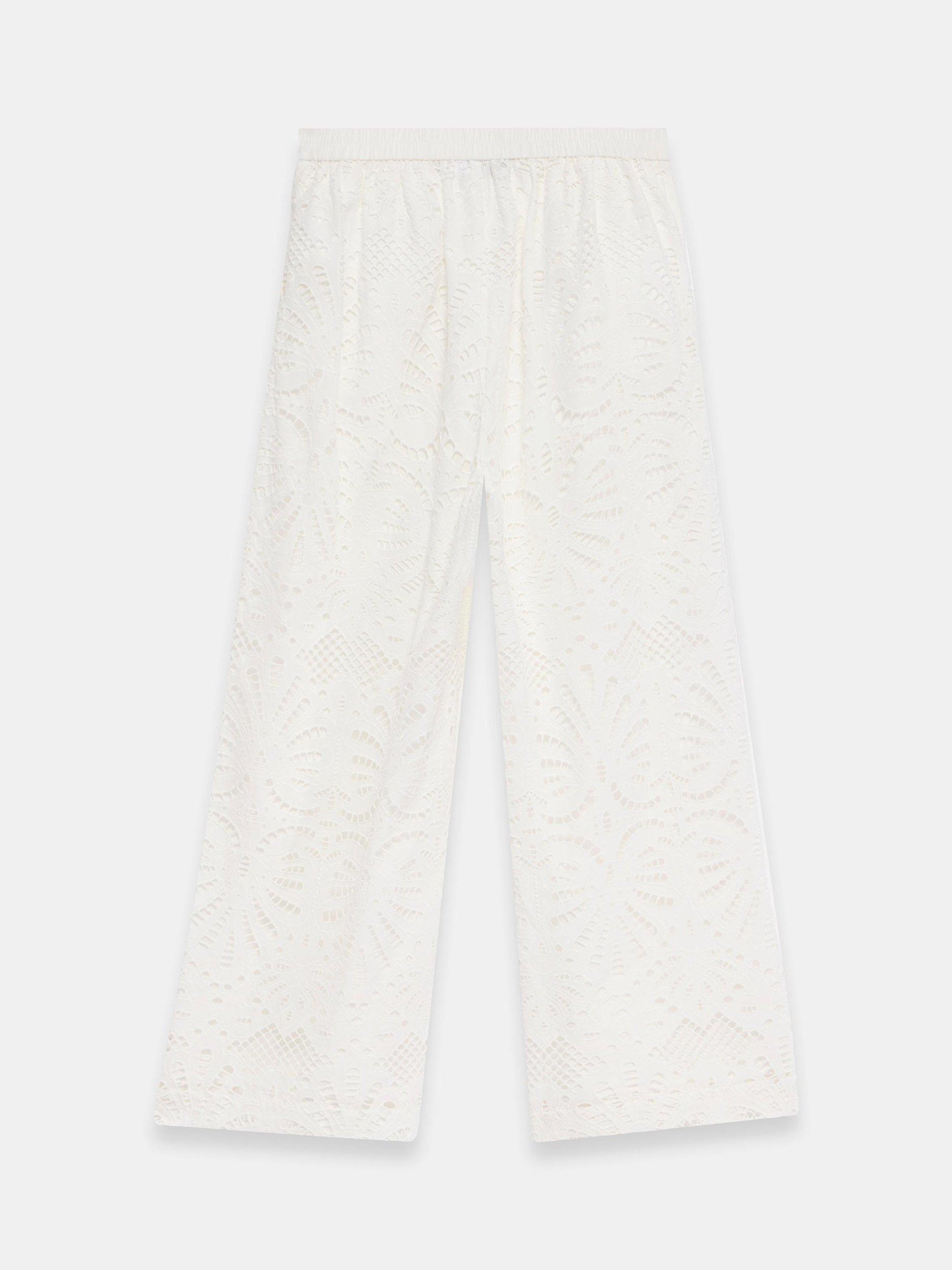 Product image 7 of 7, which shows Mint Velvet Broderie Anglaise Wide Leg Trousers, White Ivory, S Reg