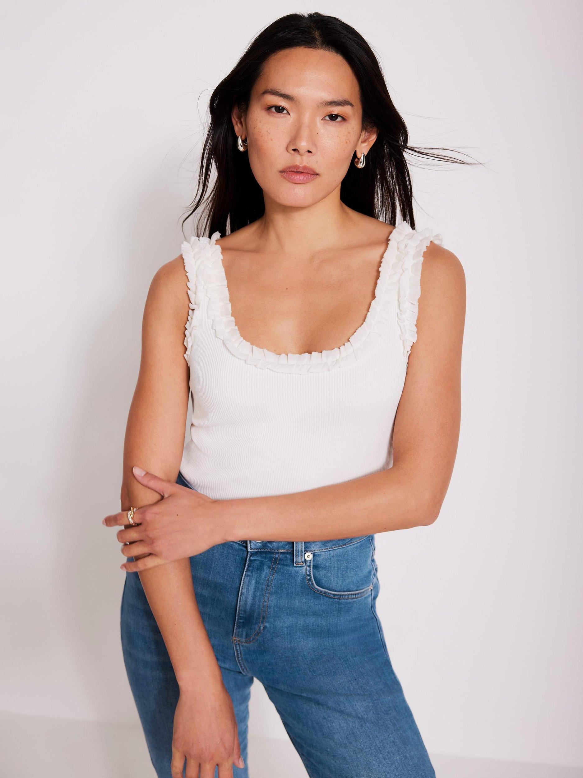 Mint Velvet Ruffle Trim Vest Top, White Ivory