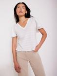 Mint Velvet Scallop Stripe V-Neck Top, Ivory