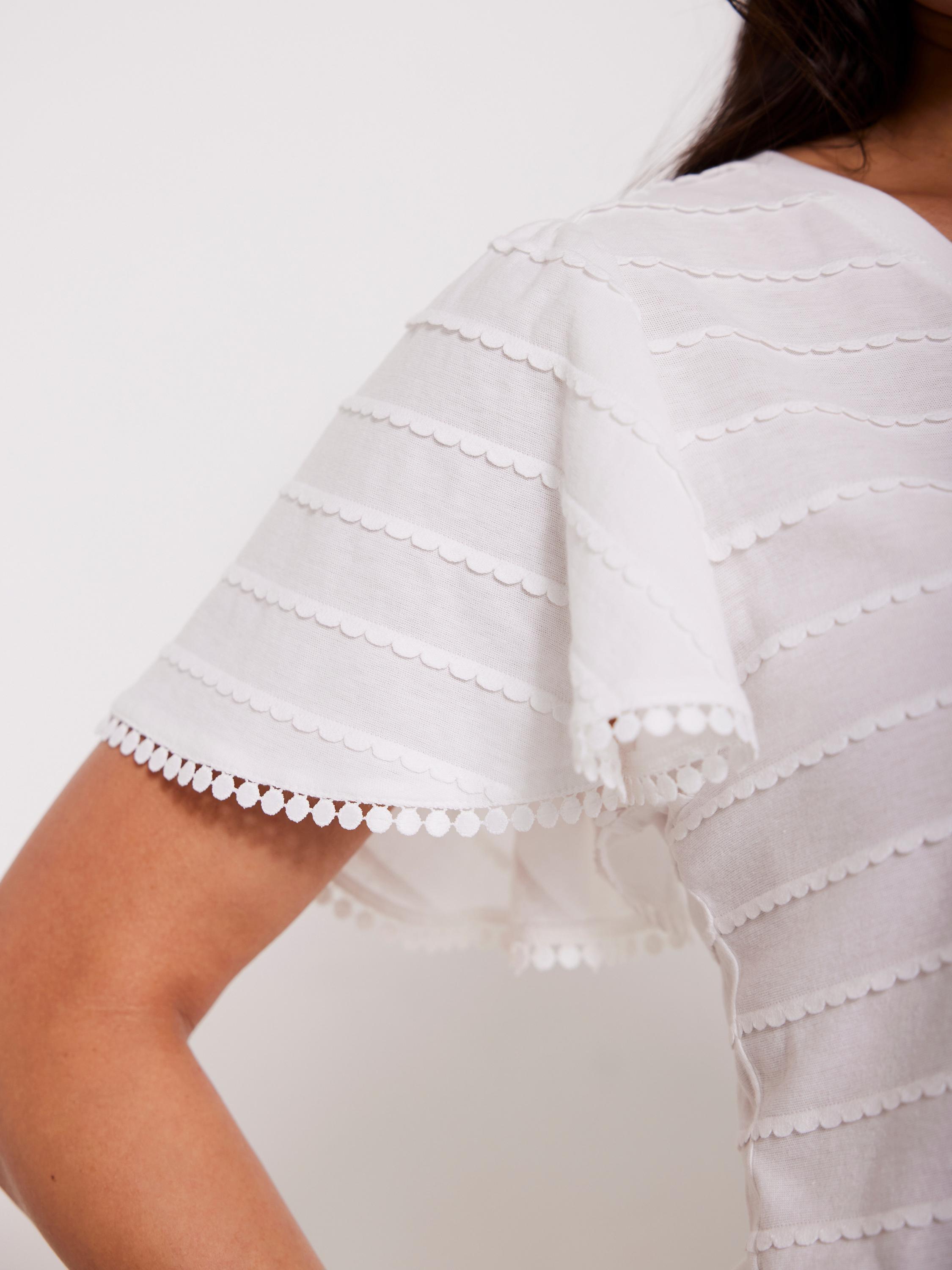 Product image 3 of 7, which shows Mint Velvet Scallop Stripe V-Neck Top, Ivory, S