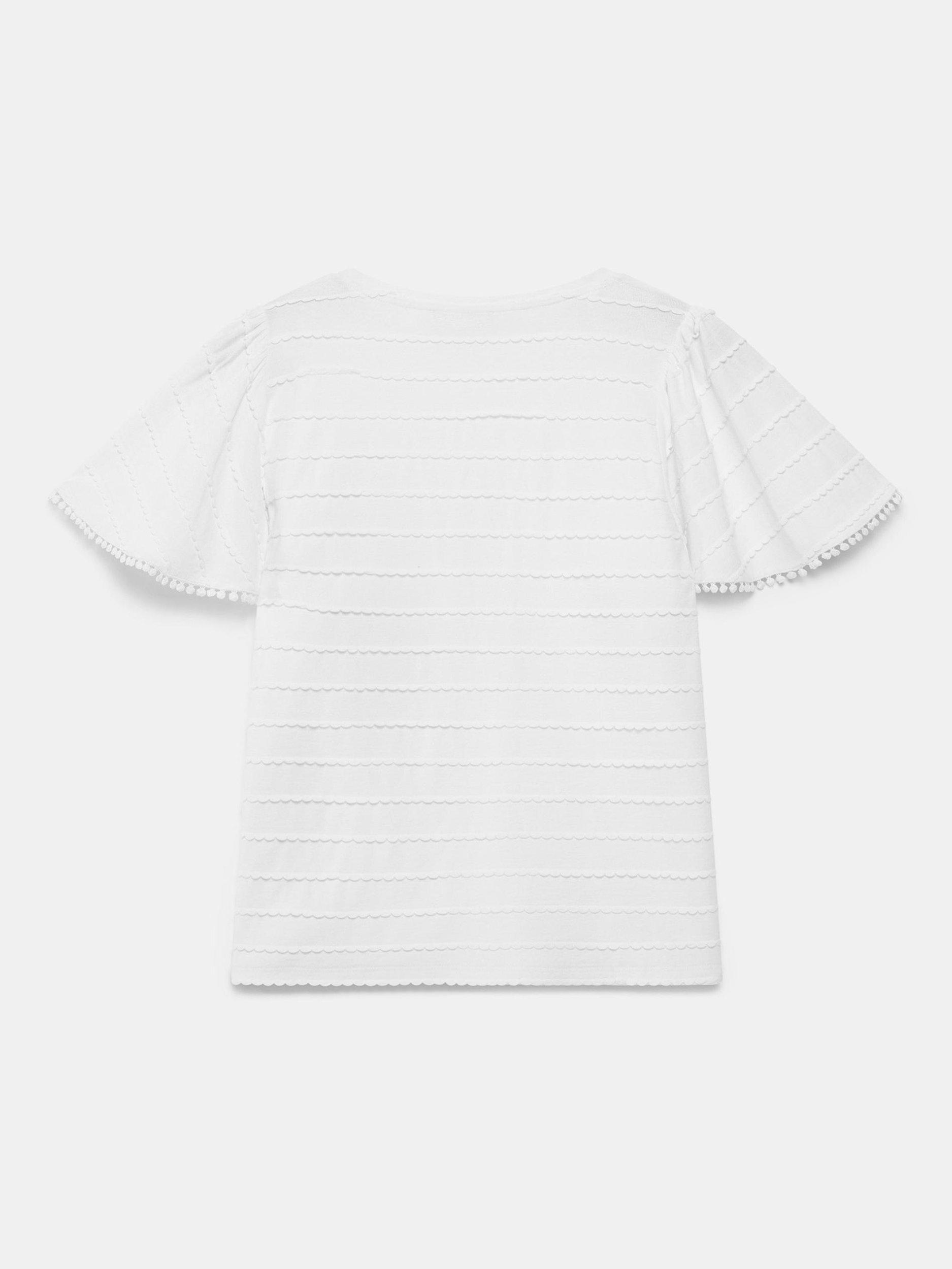 Product image 7 of 7, which shows Mint Velvet Scallop Stripe V-Neck Top, Ivory, S