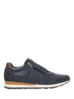 Dune London Thame Leather Zip Up Wedge Trainers, Navy, Navy