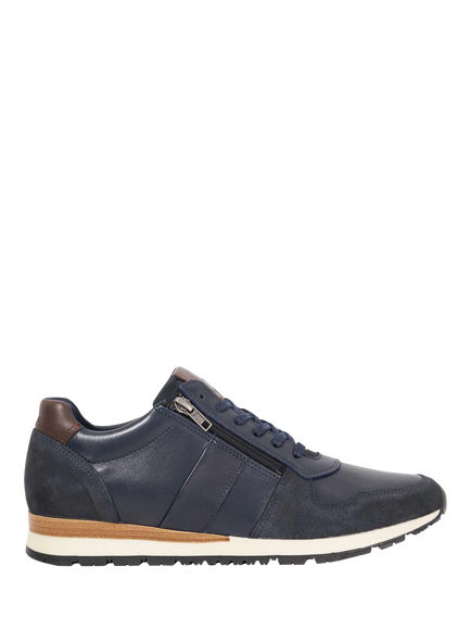 Dune London Thame Leather Zip Up Wedge Trainers, Navy, Navy