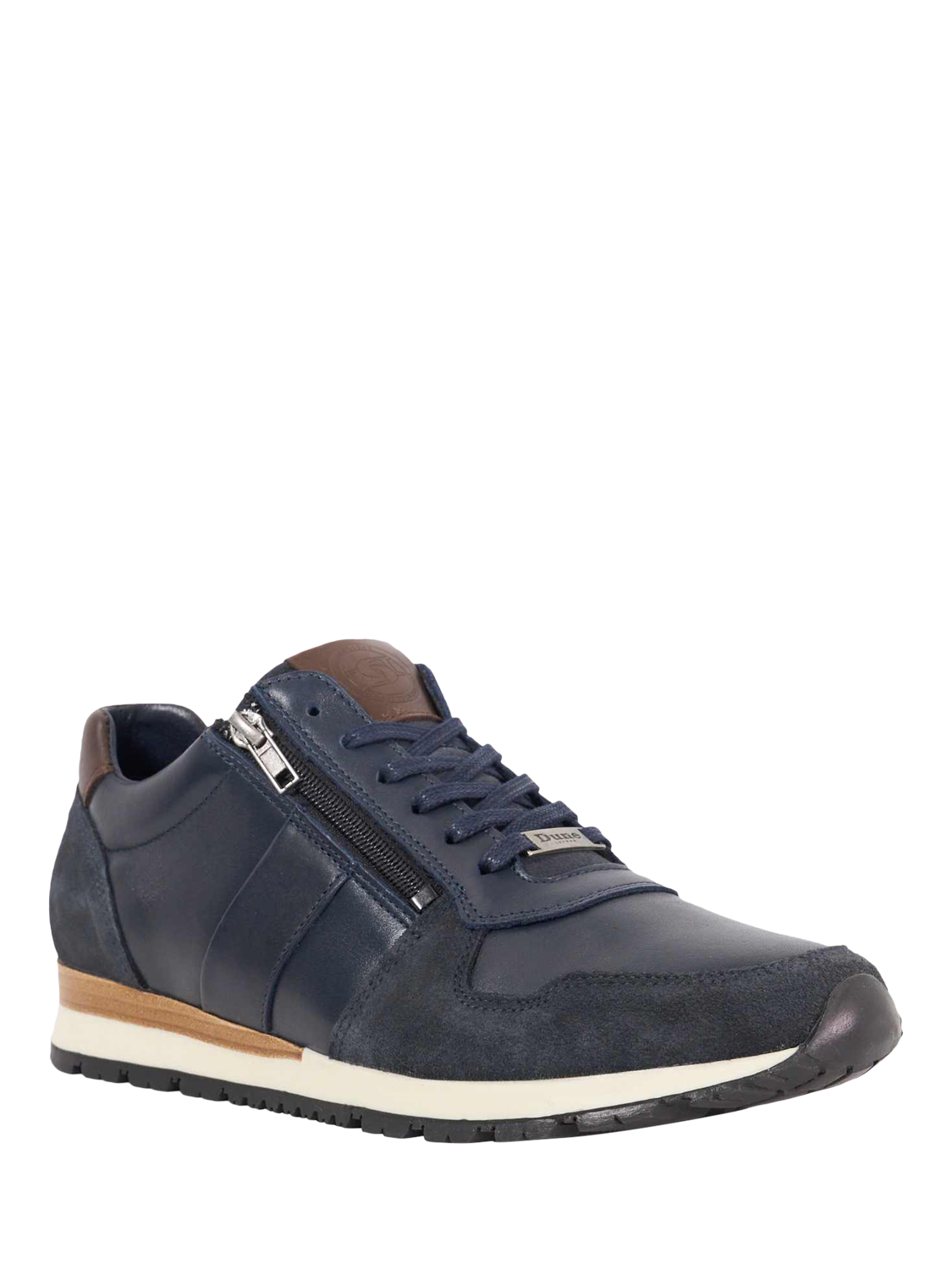 Product image 2 of 6, which shows Dune London Thame Leather Zip Up Wedge Trainers, Navy, EU40