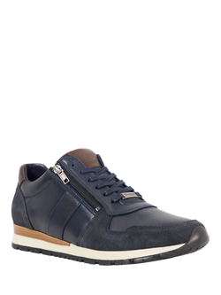 Dune London Thame Leather Zip Up Wedge Trainers, Navy - view 2, Navy