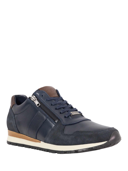 Dune London Thame Leather Zip Up Wedge Trainers, Navy - view 2, Navy