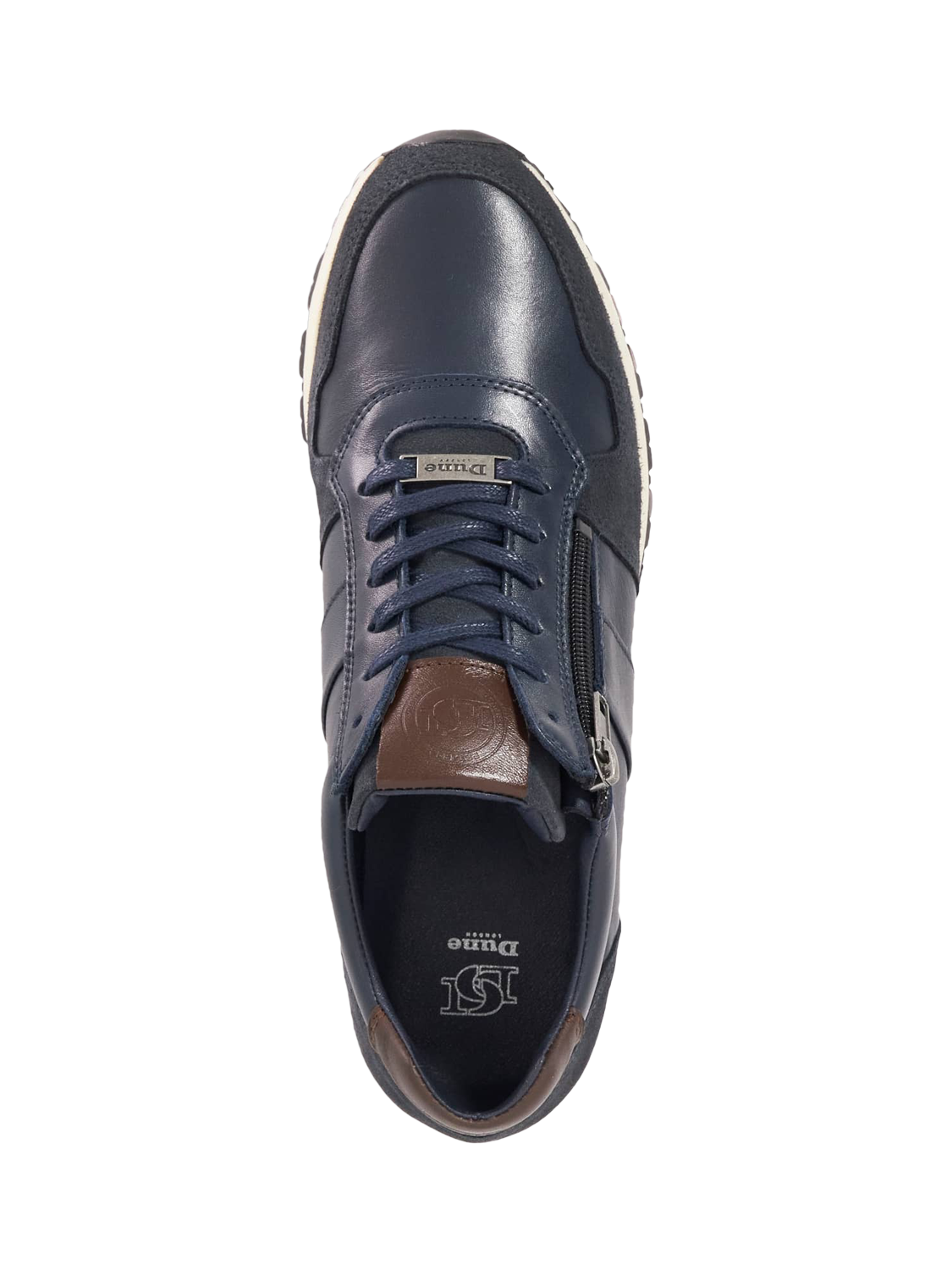 Product image 4 of 6, which shows Dune London Thame Leather Zip Up Wedge Trainers, Navy, EU40