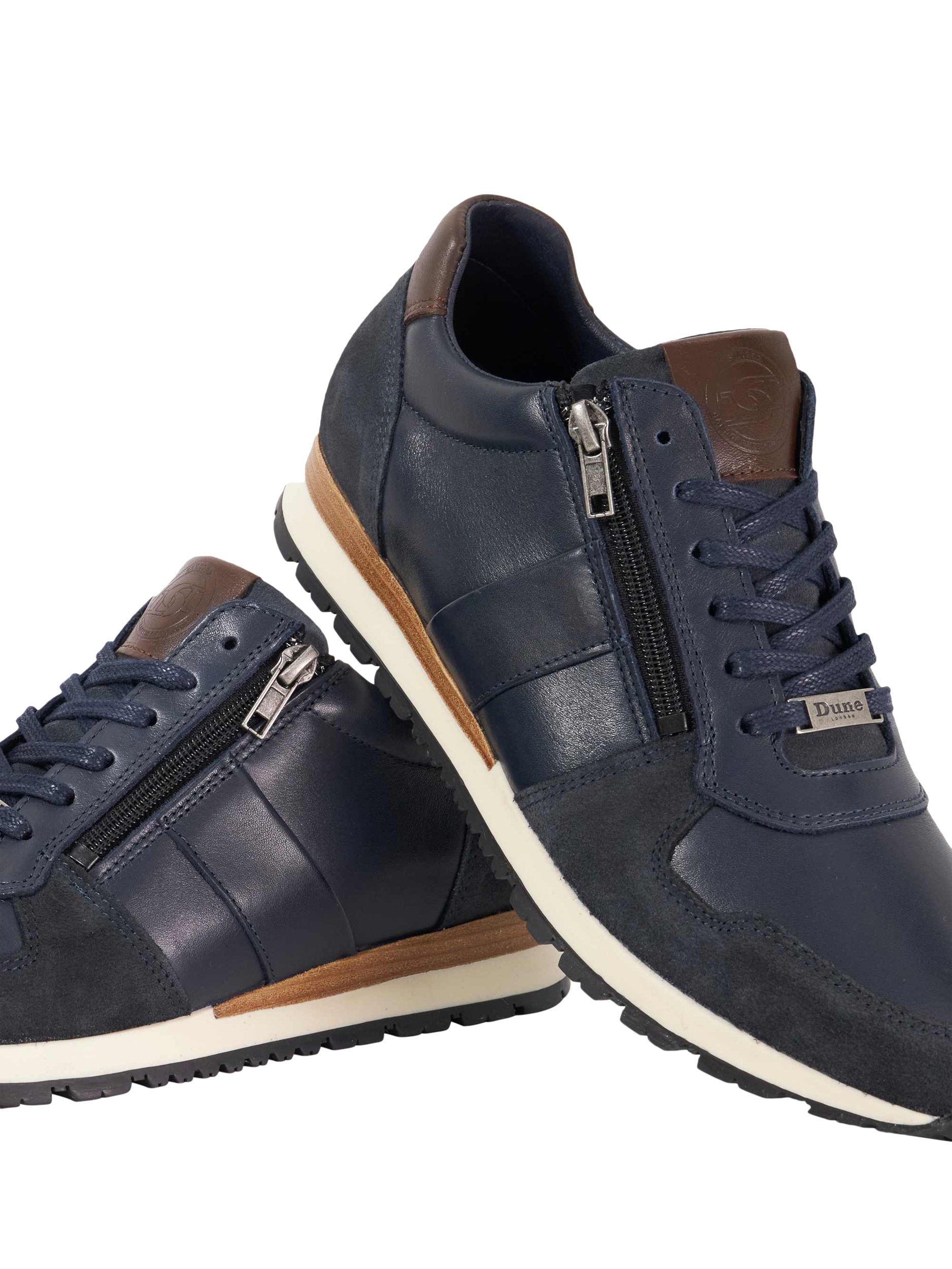 Product image 5 of 6, which shows Dune London Thame Leather Zip Up Wedge Trainers, Navy, EU40