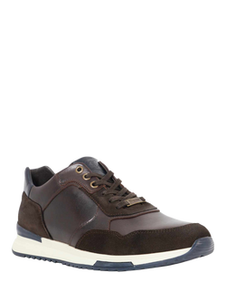 Dune Thornbury Leather Lace Up Trainers, Khaki - view 2, Chocolate