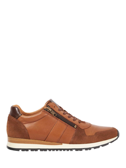 Dune Thame Leather Zip Trainers, Tan, Tan