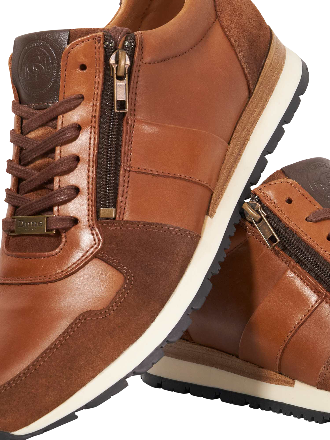 Product image 5 of 5, which shows Dune Thame Leather Zip Trainers, Tan, EU40