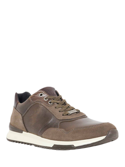 Dune Thornbury Leather Lace Up Trainers, Khaki - view 2, Khaki