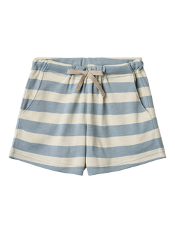 WHEAT Kids' Kalle Organic Cotton Jersey Stripe Shorts, Blue/Multi