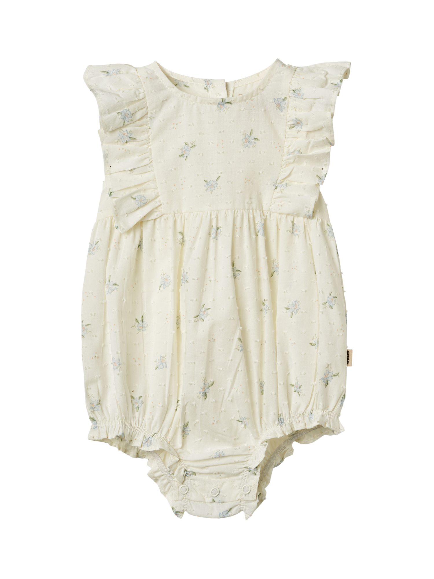 Product image 1 of 3, which shows WHEAT Baby Emmaline Romper, 1481 Blue Flowers, 3 months