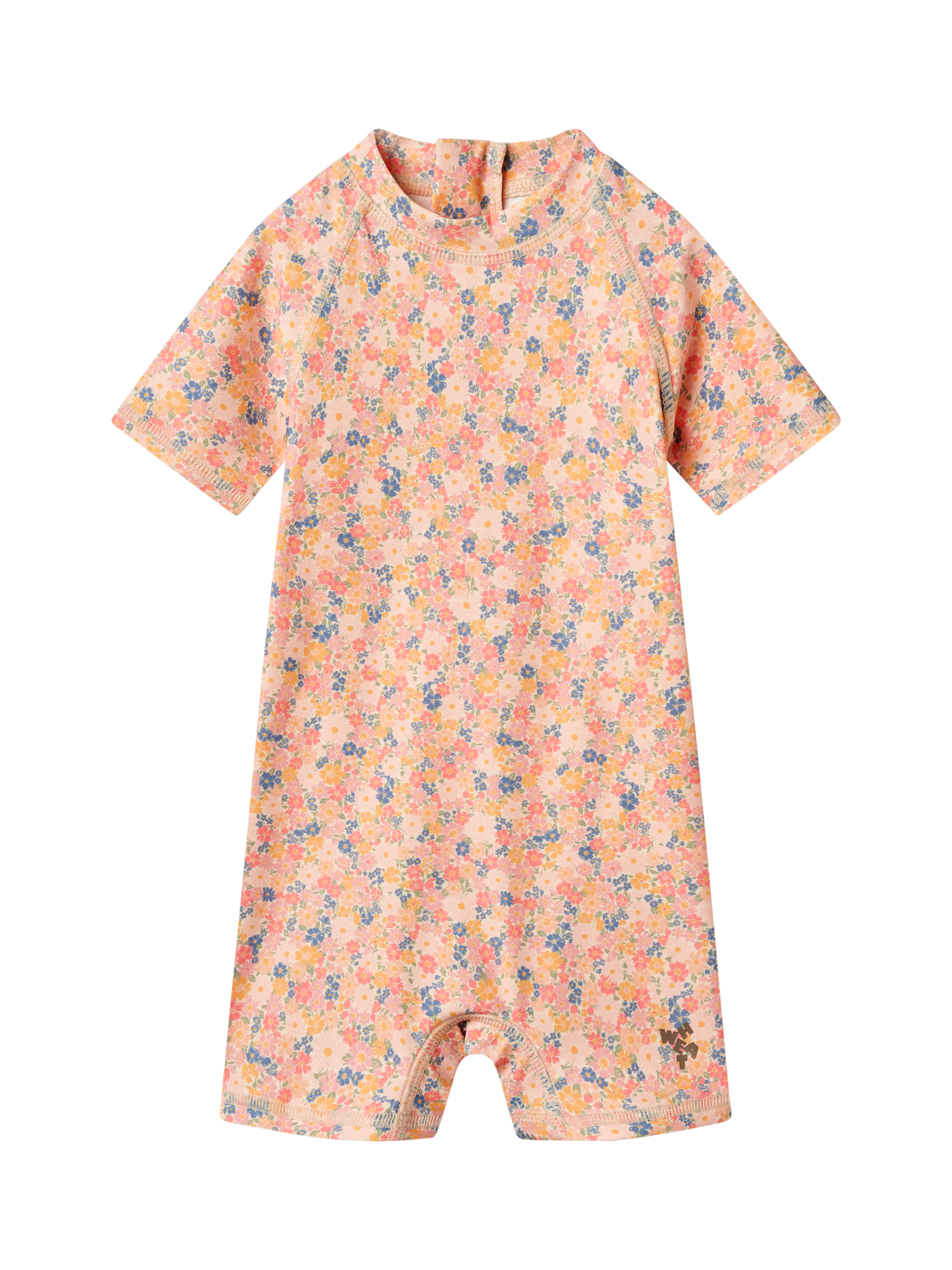 Product image 1 of 3, which shows WHEAT Baby UPF 40+ Zip-Up Swimsuit, 9045 Multi Flowers, 9 months