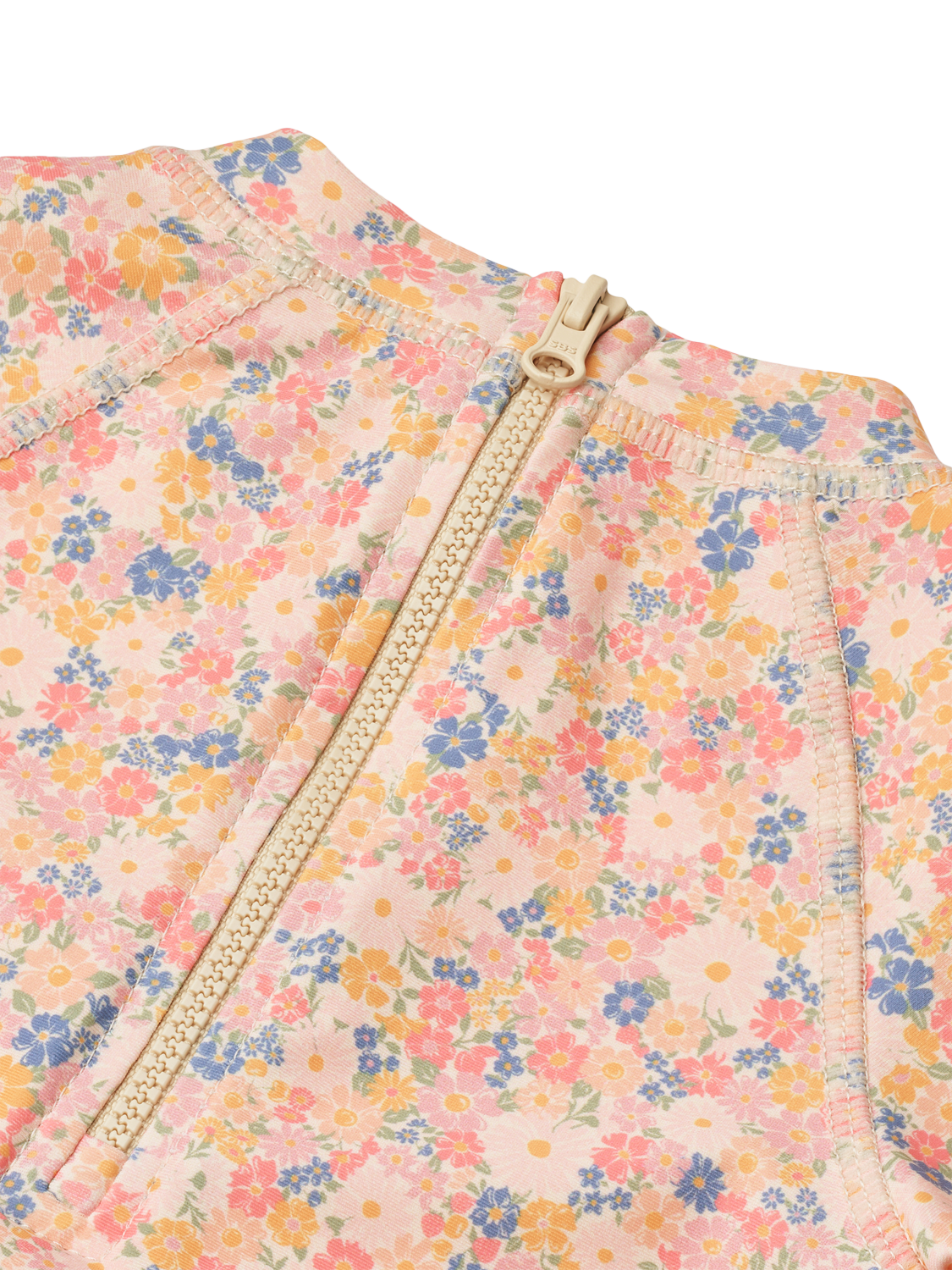 Product image 3 of 3, which shows WHEAT Baby UPF 40+ Zip-Up Swimsuit, 9045 Multi Flowers, 9 months