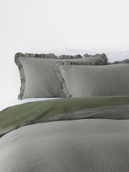 John Lewis Belvoir Pure Cotton Gauze Duvet Cover Set, Green Avocado
