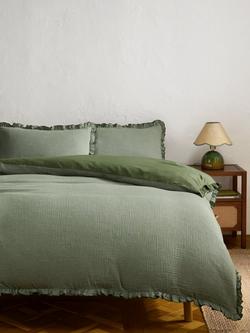 John Lewis Belvoir Gauze Duvet Cover Set - view 2, Green Avocado