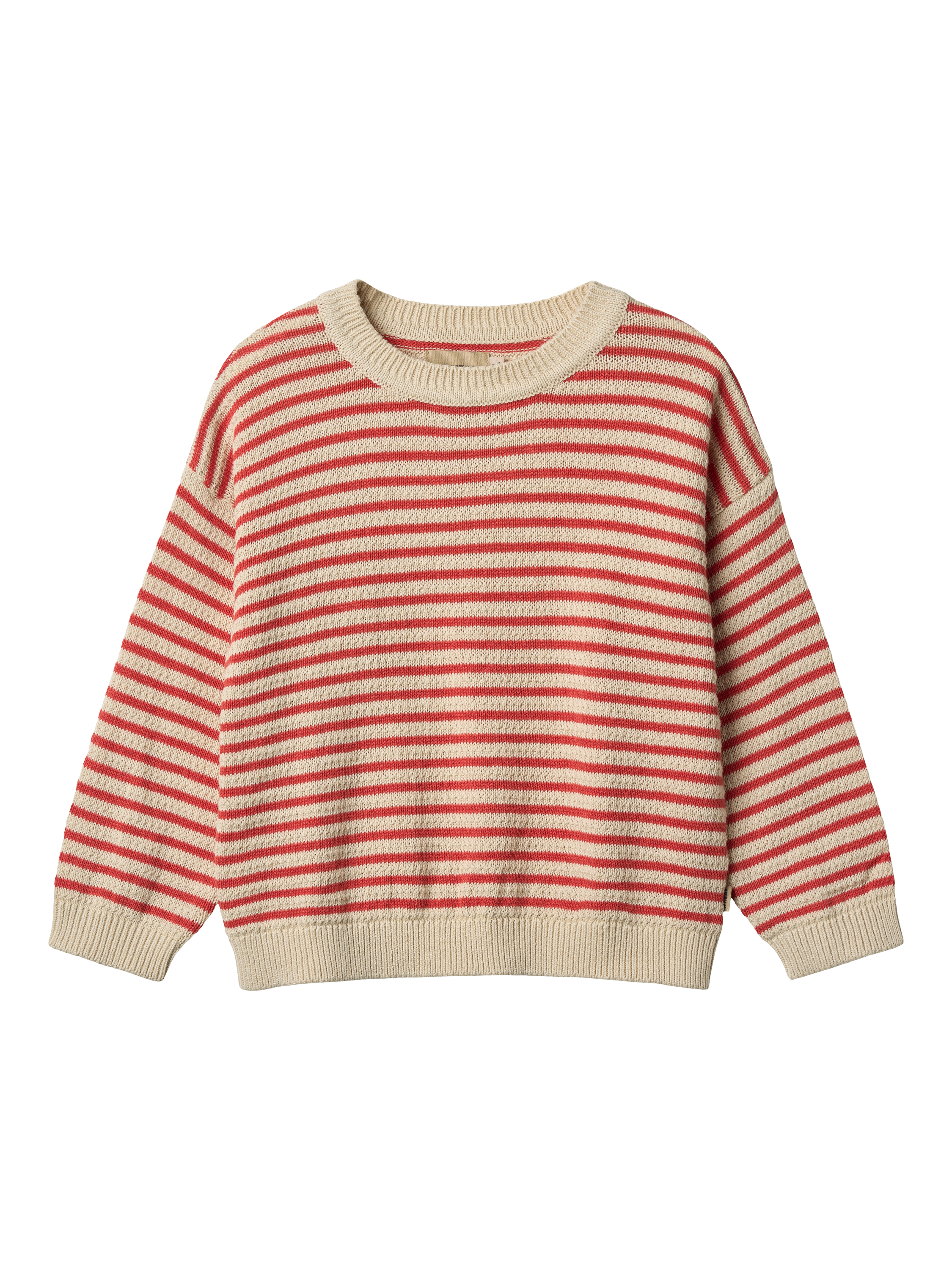 Product image 1 of 6, which shows WHEAT Kids' Leise Knit Stripe Jumper, 2078 Red Stripe, 5 years