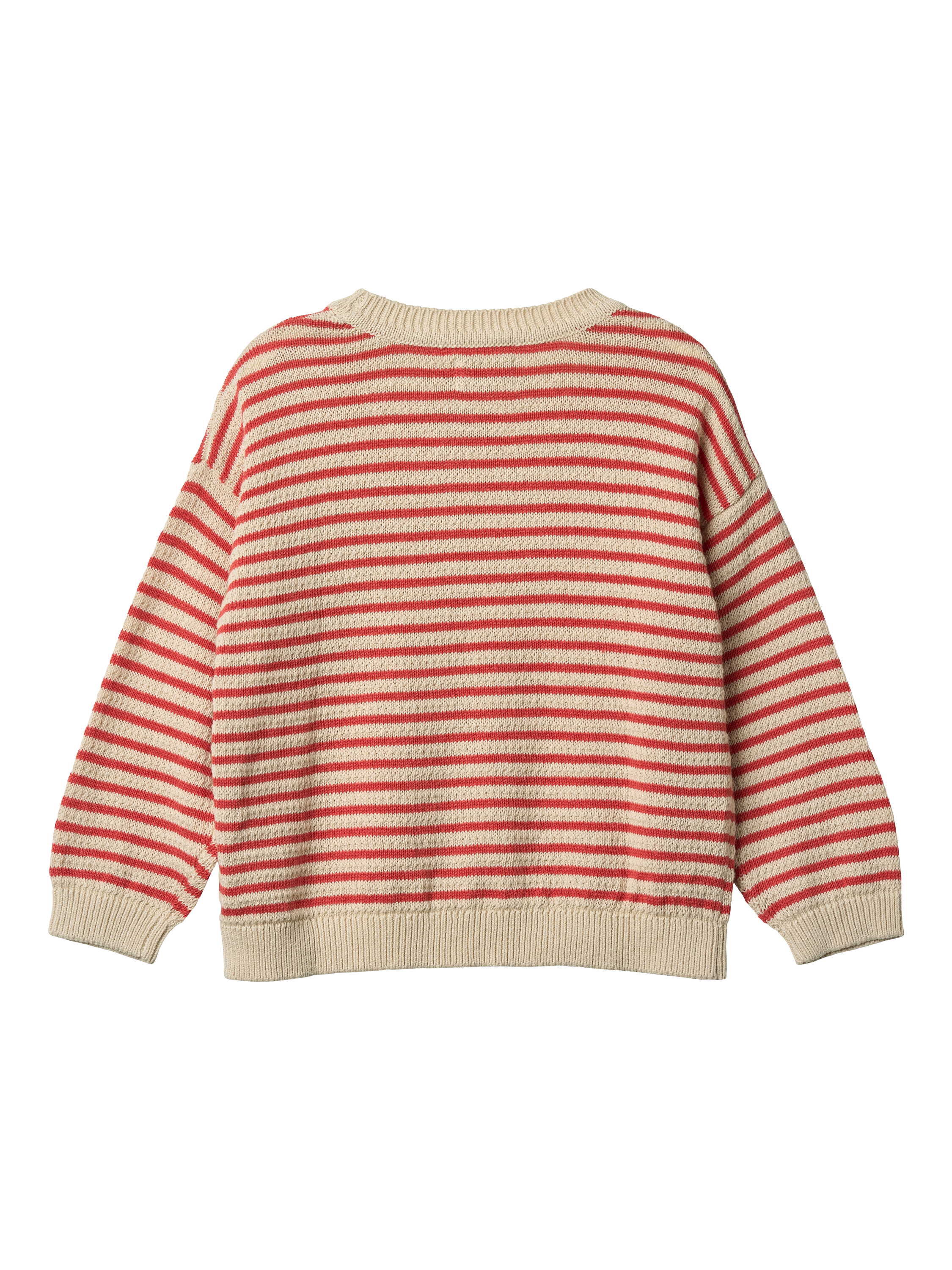 Product image 2 of 6, which shows WHEAT Kids' Leise Knit Stripe Jumper, 2078 Red Stripe, 5 years