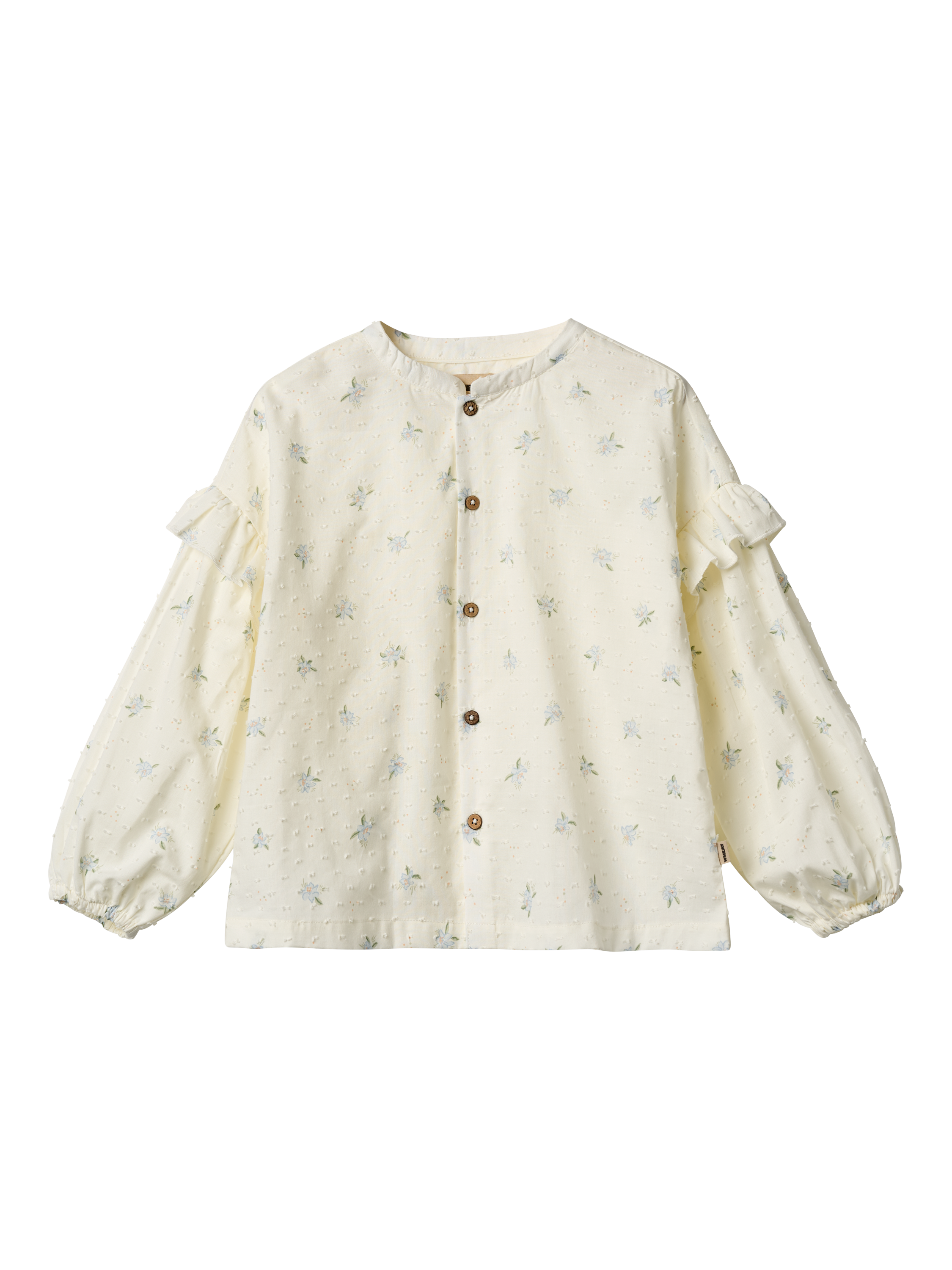Product image 1 of 4, which shows WHEAT KIds' Gerda Organic Cotton Floral Shirt, 1481 Blue Flowers, 4 years