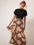 Mint Velvet Ruffle Floral Midi Skirt