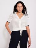 Mint Velvet Open Stitch Polo Top, Ivory