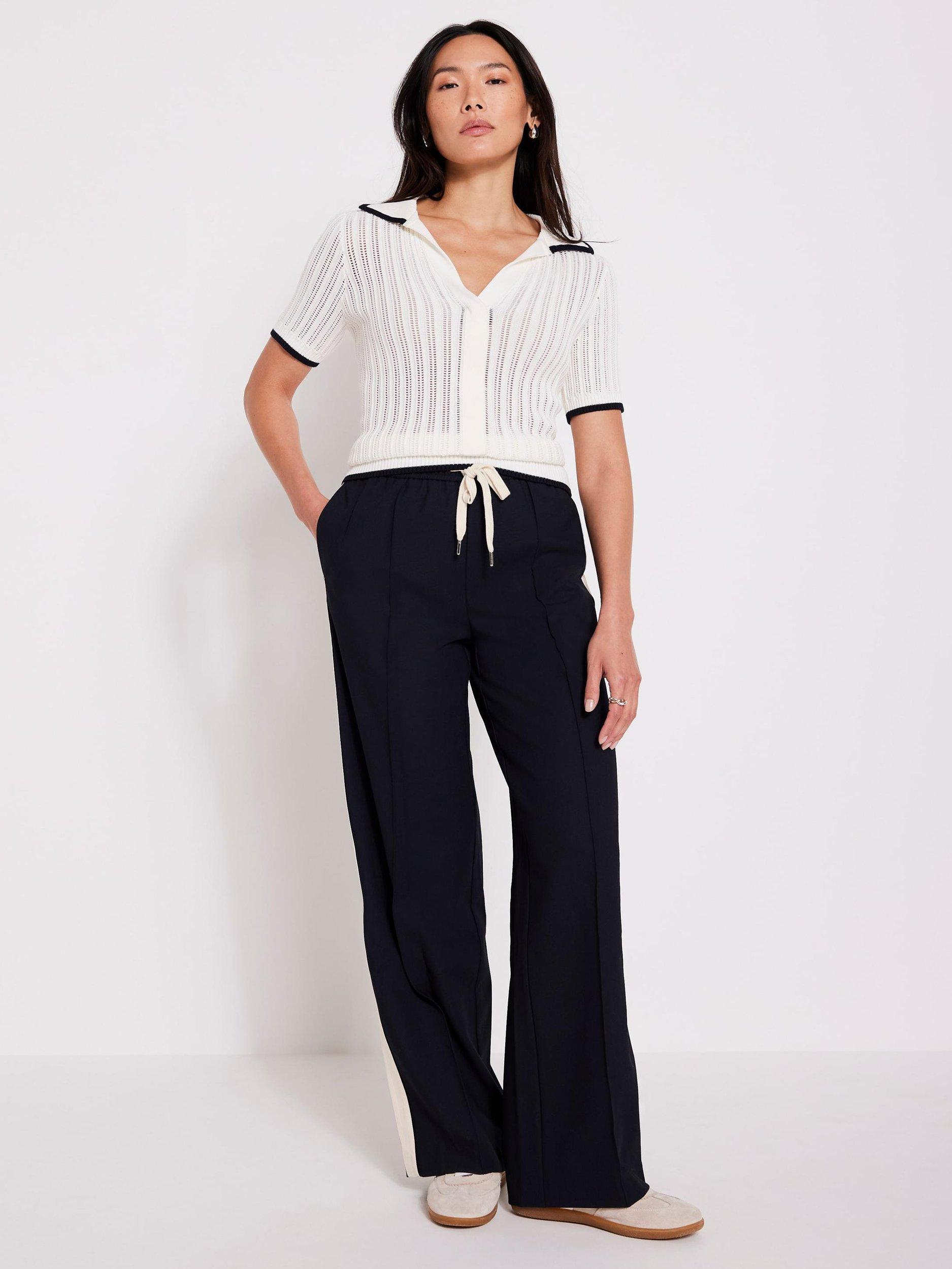 Product image 5 of 7, which shows Mint Velvet Open Stitch Polo Top, Ivory, XS