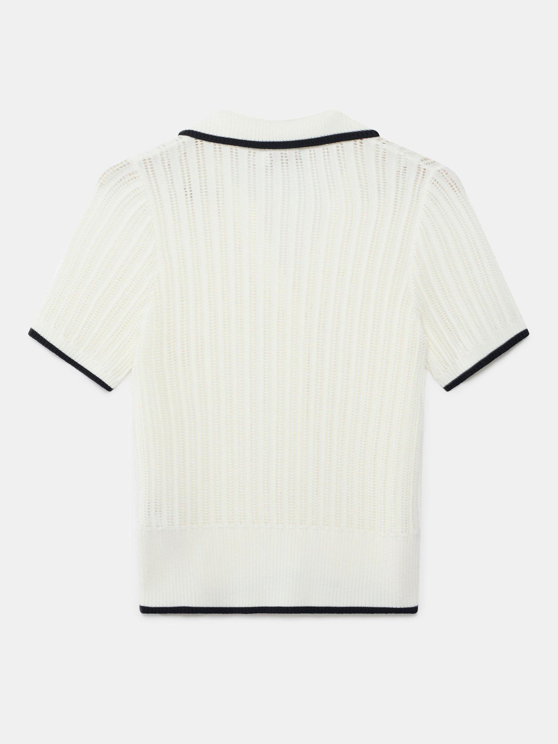 Product image 7 of 7, which shows Mint Velvet Open Stitch Polo Top, Ivory, XS
