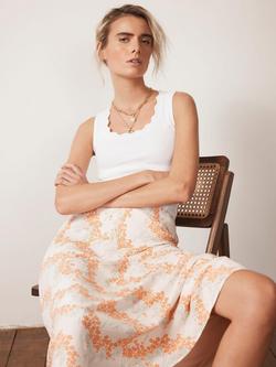 Mint Velvet Floral Midi Slip Skirt, Cream/Orange - view 2, Cream/Orange
