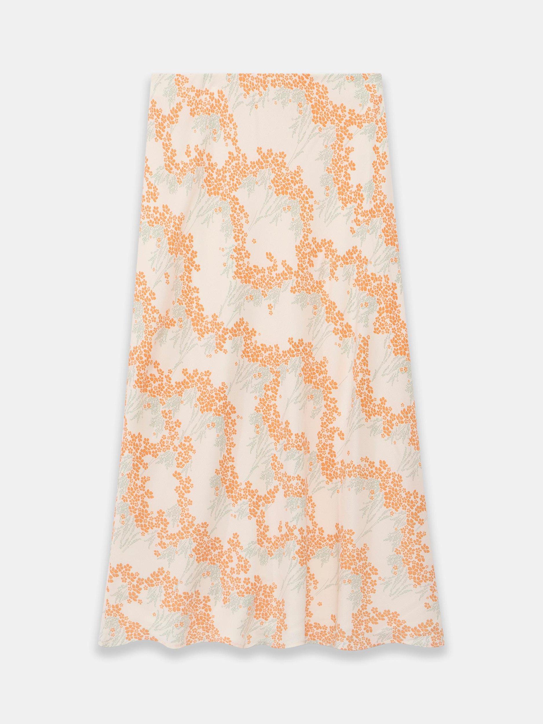 Product image 6 of 7, which shows Mint Velvet Floral Midi Slip Skirt, Cream/Orange, XS