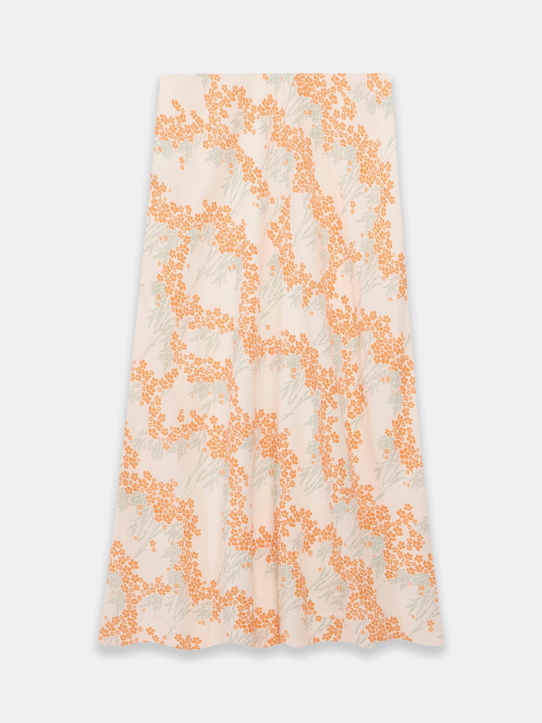 Product image 7 of 7, which shows Mint Velvet Floral Midi Slip Skirt, Cream/Orange, XS