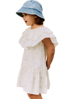 WHEAT Kids' Bitten Organic Cotton Shift Dress, 1481 Blue Flowers