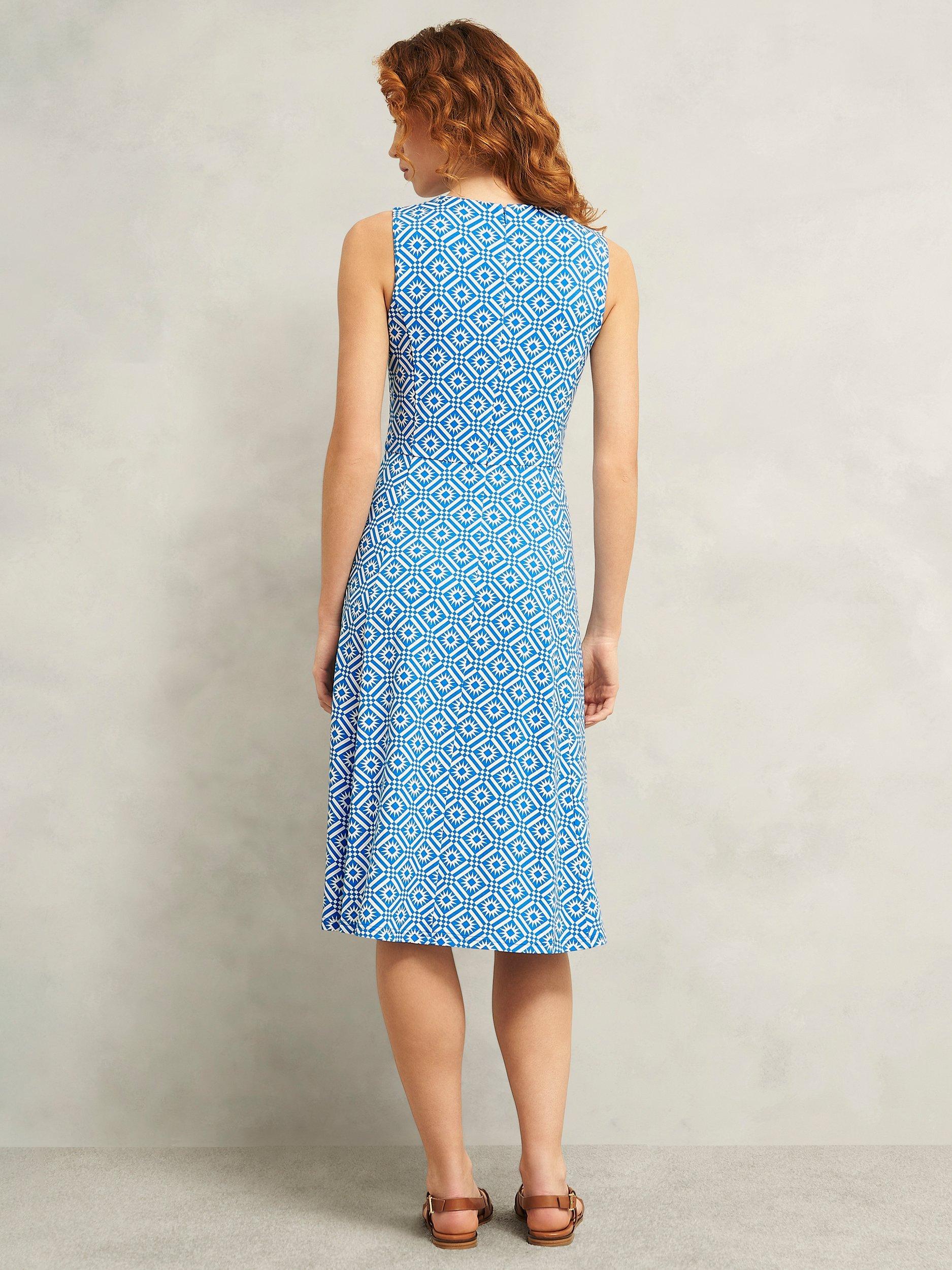 Product image 2 of 7, which shows Hobbs Lisa Geometric Print Petite Dress, Blue/Ivory, 10