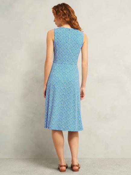 Hobbs Lisa Geometric Print Petite Dress containing LENZING™ ECOVERO™ Viscose - view 2, Blue/Ivory