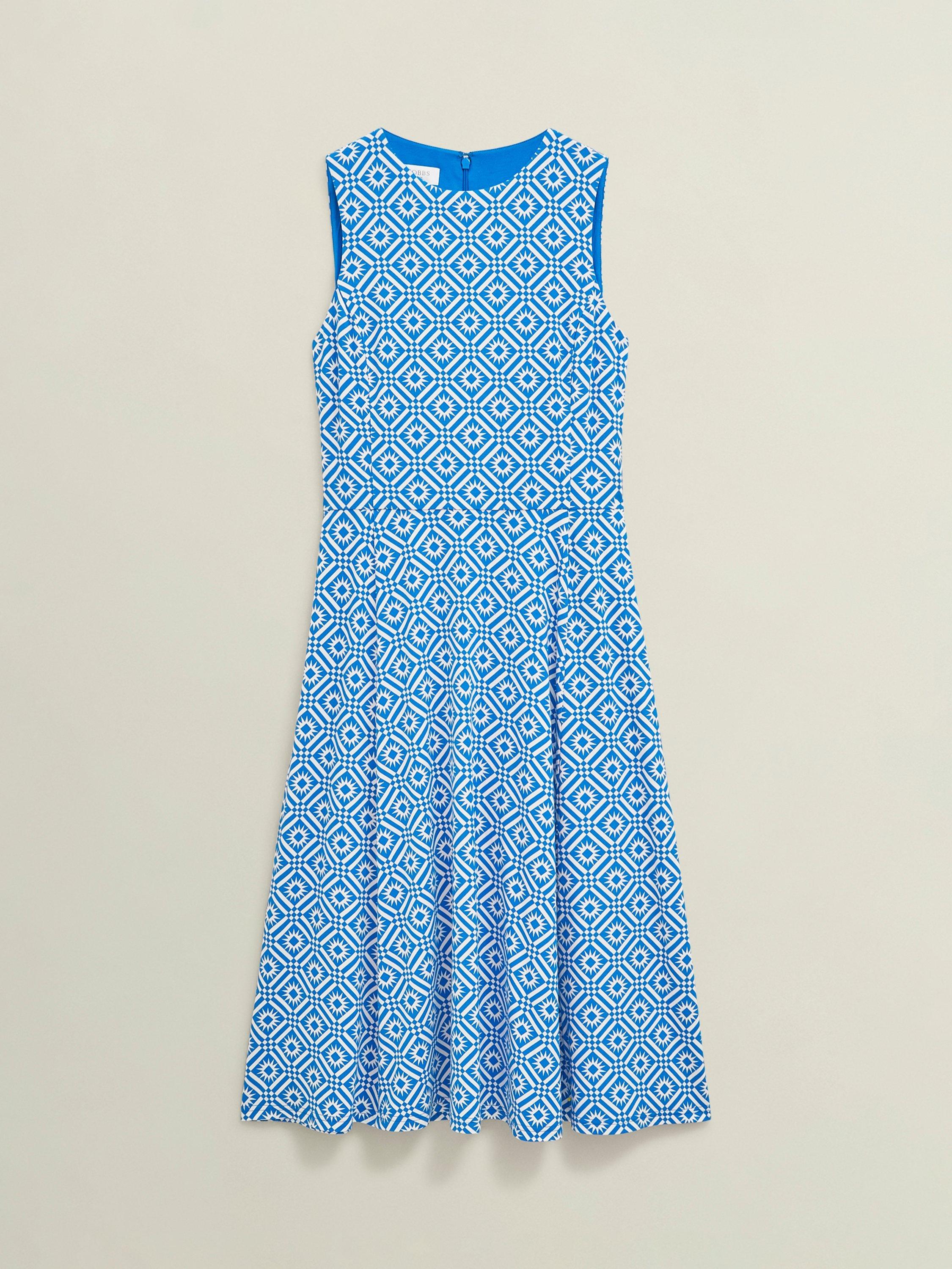 Product image 4 of 7, which shows Hobbs Lisa Geometric Print Petite Dress, Blue/Ivory, 10