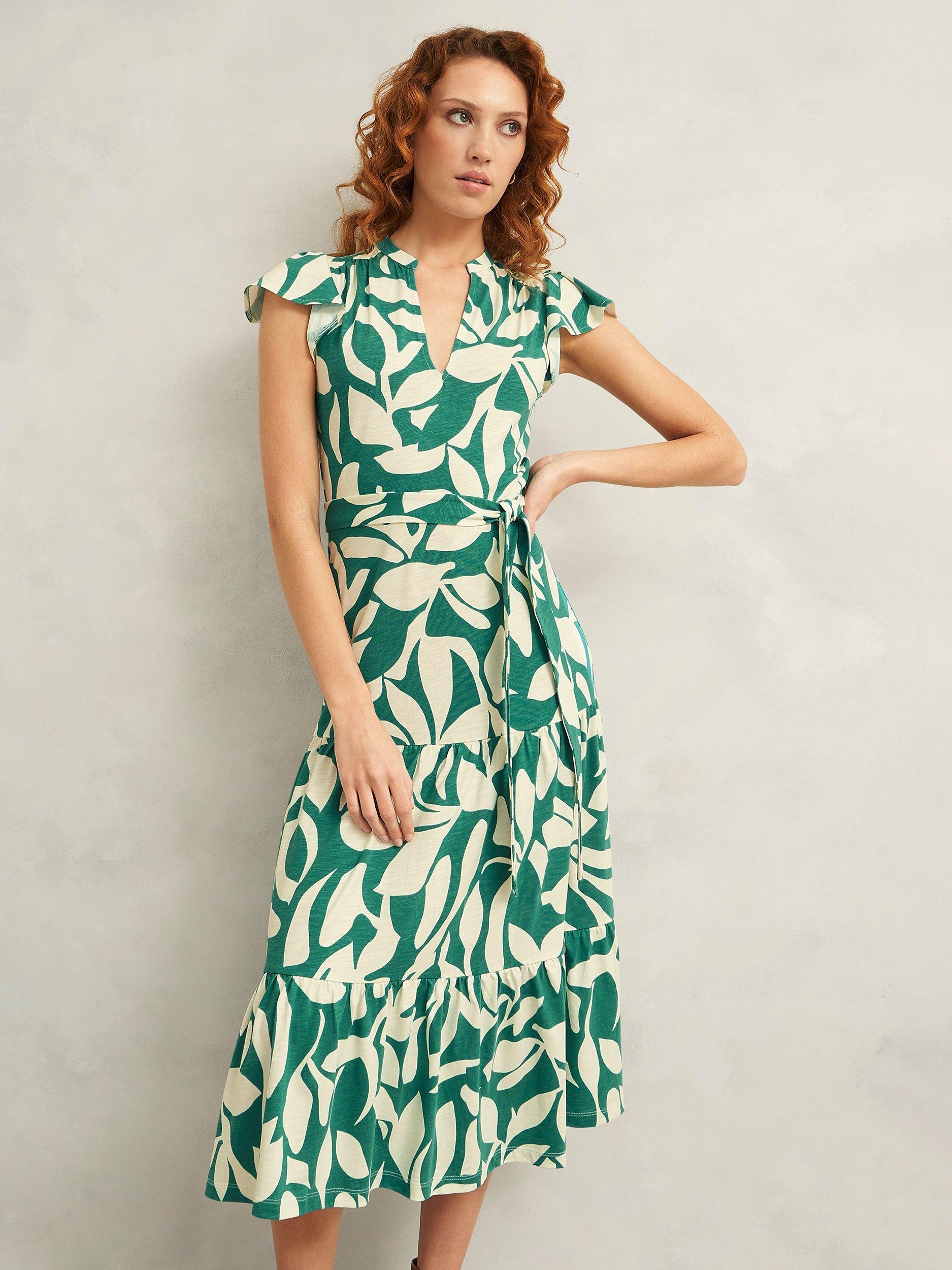 Product image 1 of 7, which shows Hobbs Nadine Floral Print Petite Dress, Green/Ivory, 10