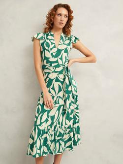 Hobbs Nadine Floral Print Petite Dress, Green/Ivory, Green/Ivory