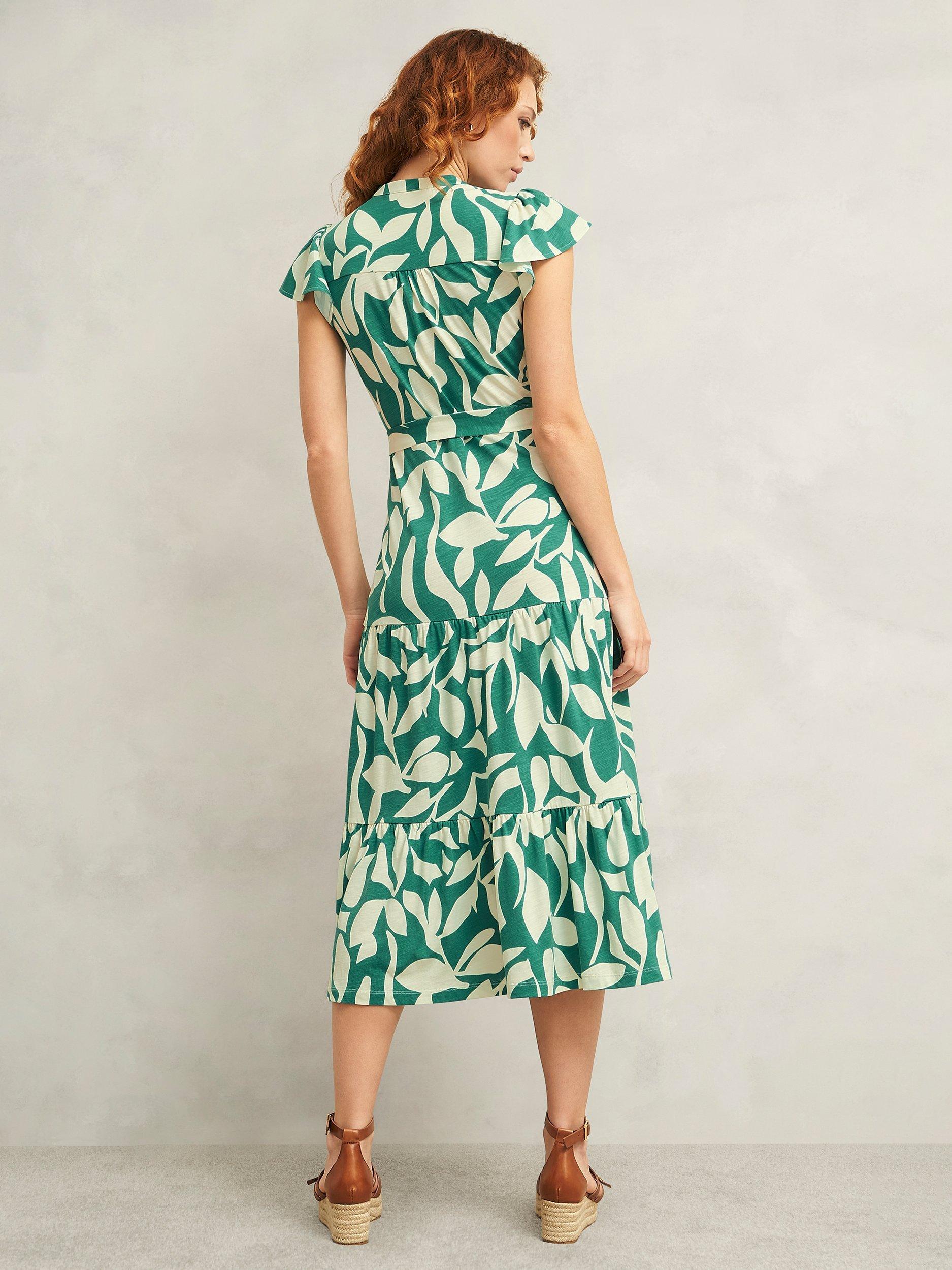 Product image 2 of 7, which shows Hobbs Nadine Floral Print Petite Dress, Green/Ivory, 10