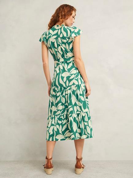 Hobbs Nadine Floral Print Petite Dress, Green/Ivory - view 2, Green/Ivory