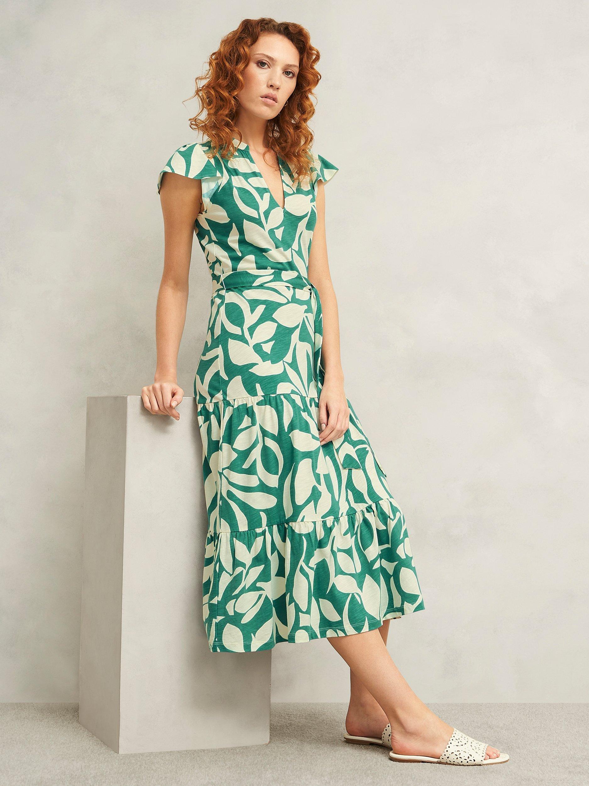 Product image 5 of 7, which shows Hobbs Nadine Floral Print Petite Dress, Green/Ivory, 10
