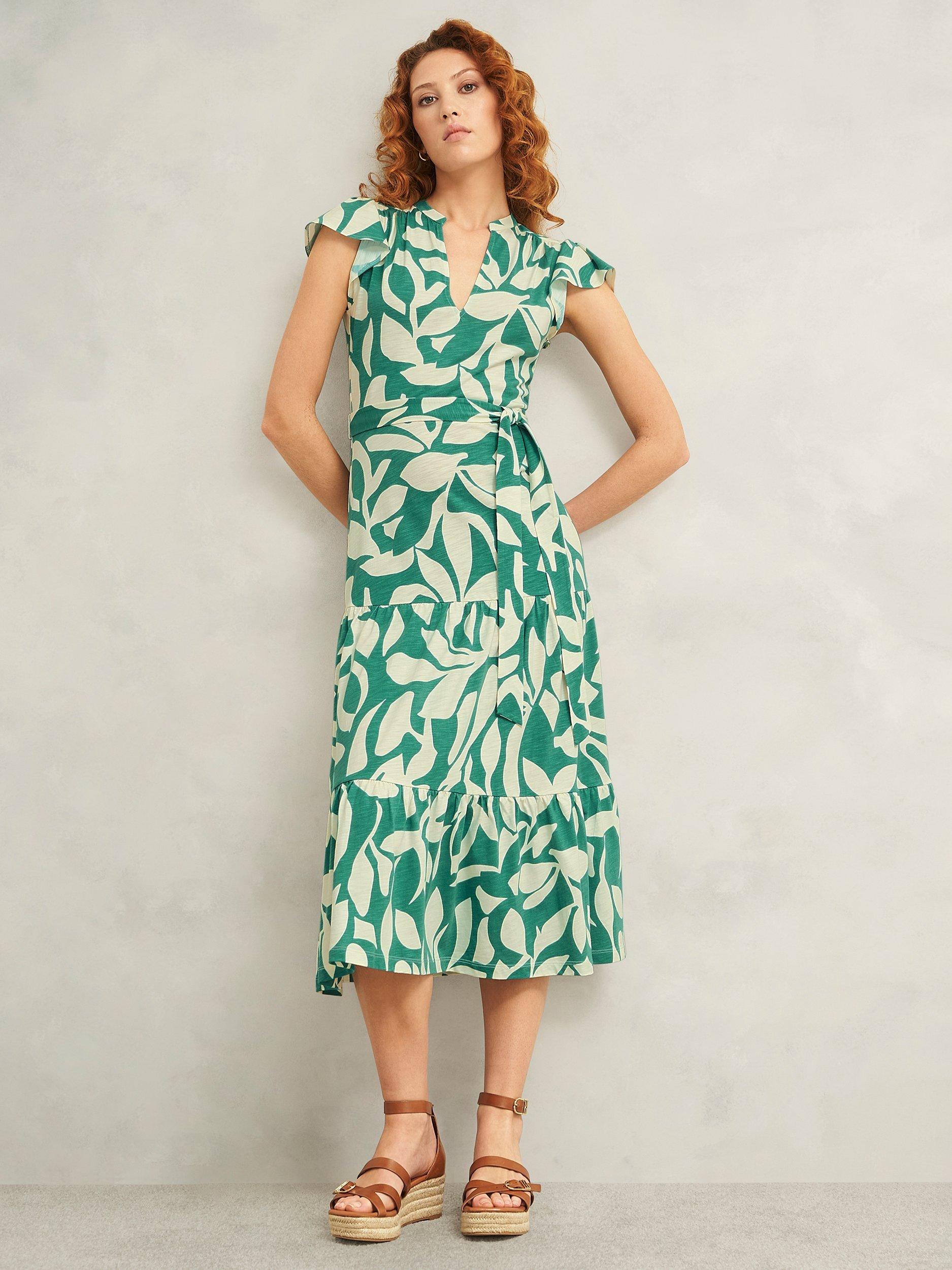 Product image 7 of 7, which shows Hobbs Nadine Floral Print Petite Dress, Green/Ivory, 10