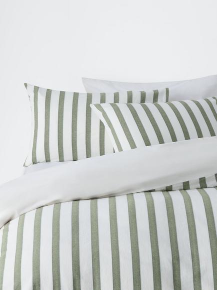 John Lewis Stitch Stripe Pure Cotton Weave Duvet Cover Set, Green