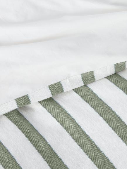 John Lewis Stitch Stripe Pure Cotton Weave Duvet Cover Set - view 2, Green