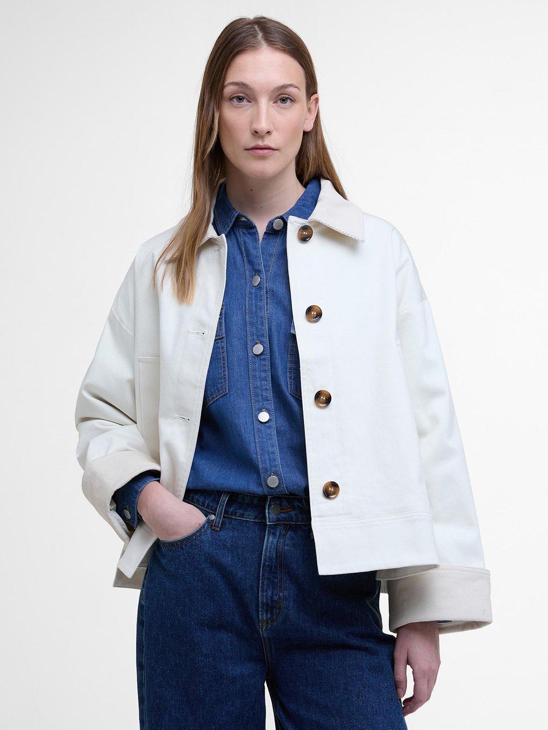 Product image 1 of 6, which shows Barbour Abbey Casual Cotton Blend Harrington Jacket, Neutral, 10