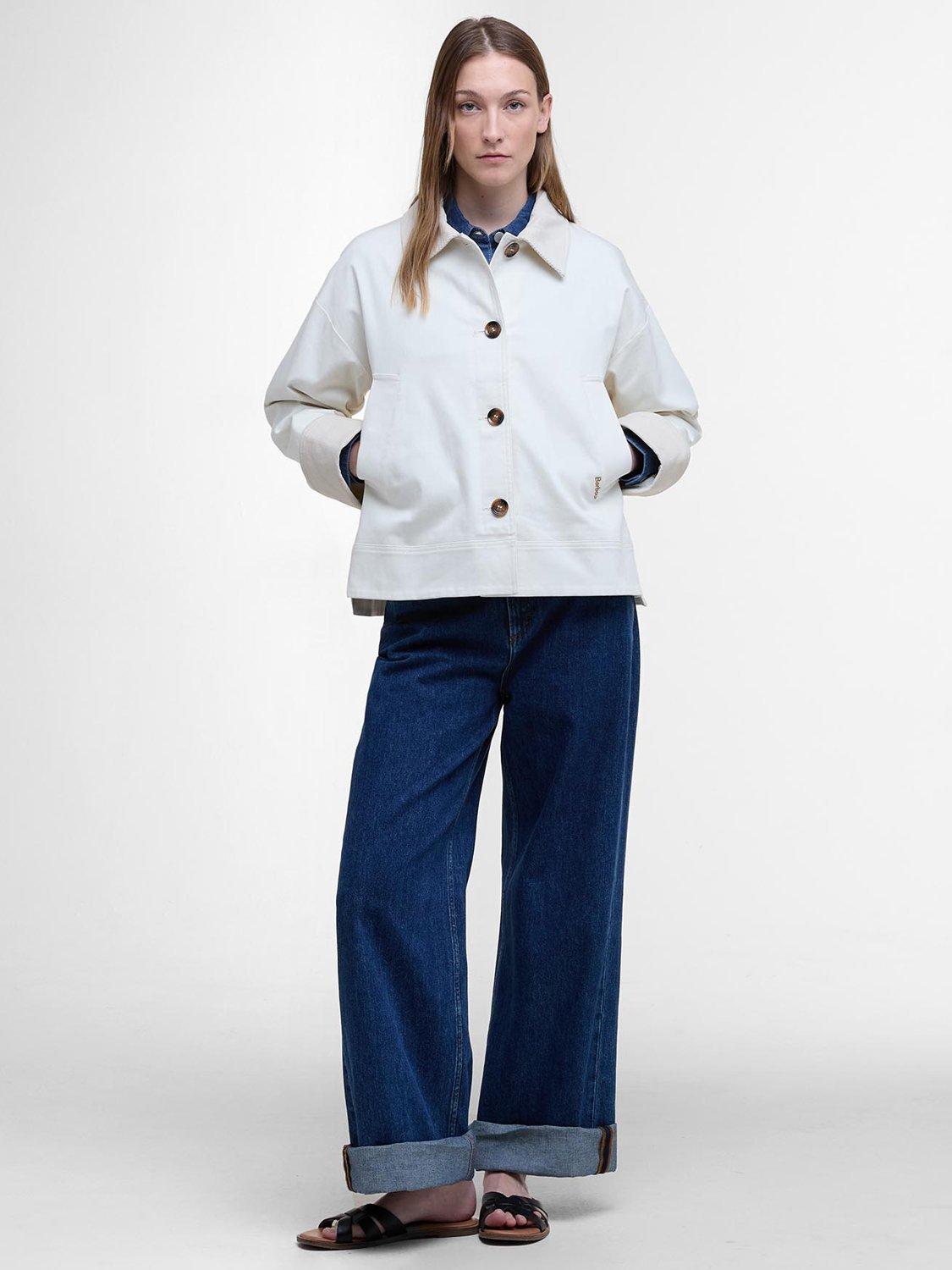 Product image 3 of 6, which shows Barbour Abbey Casual Cotton Blend Harrington Jacket, Neutral, 10