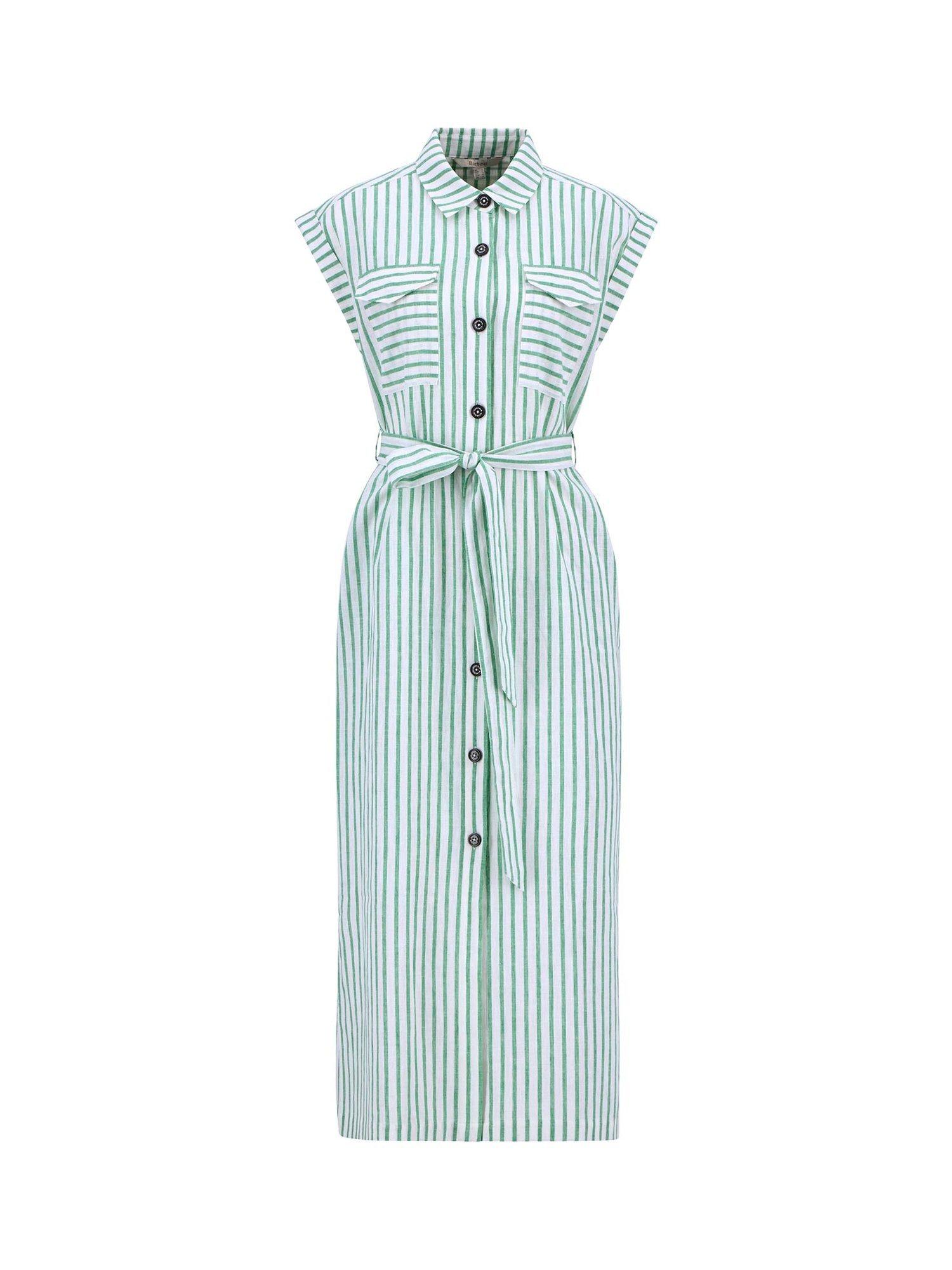 Product image 4 of 8, which shows Barbour Abby Striped Mixed Blend Midi Dress, Kelly Green/White, 12