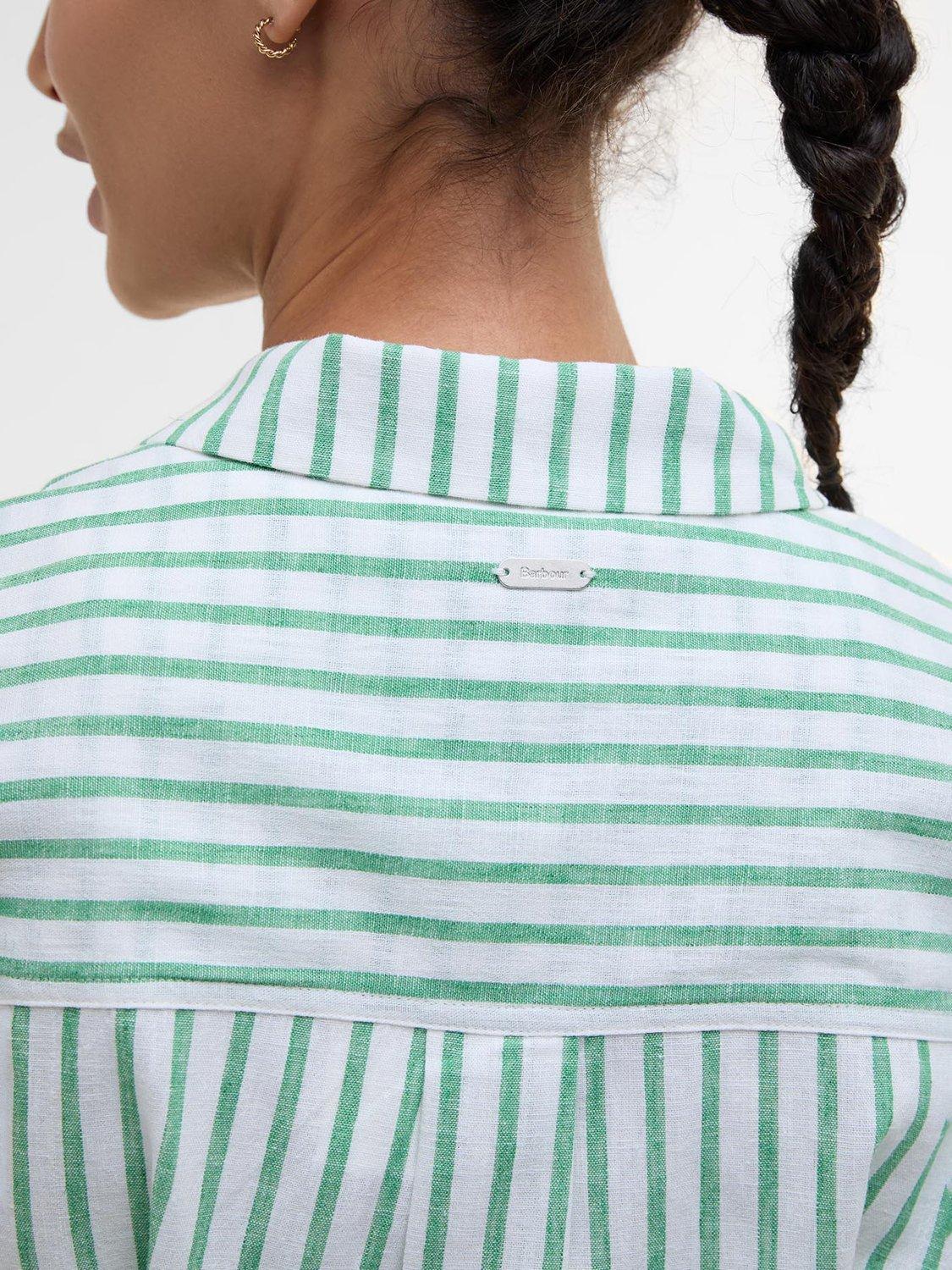Product image 8 of 8, which shows Barbour Abby Striped Mixed Blend Midi Dress, Kelly Green/White, 12