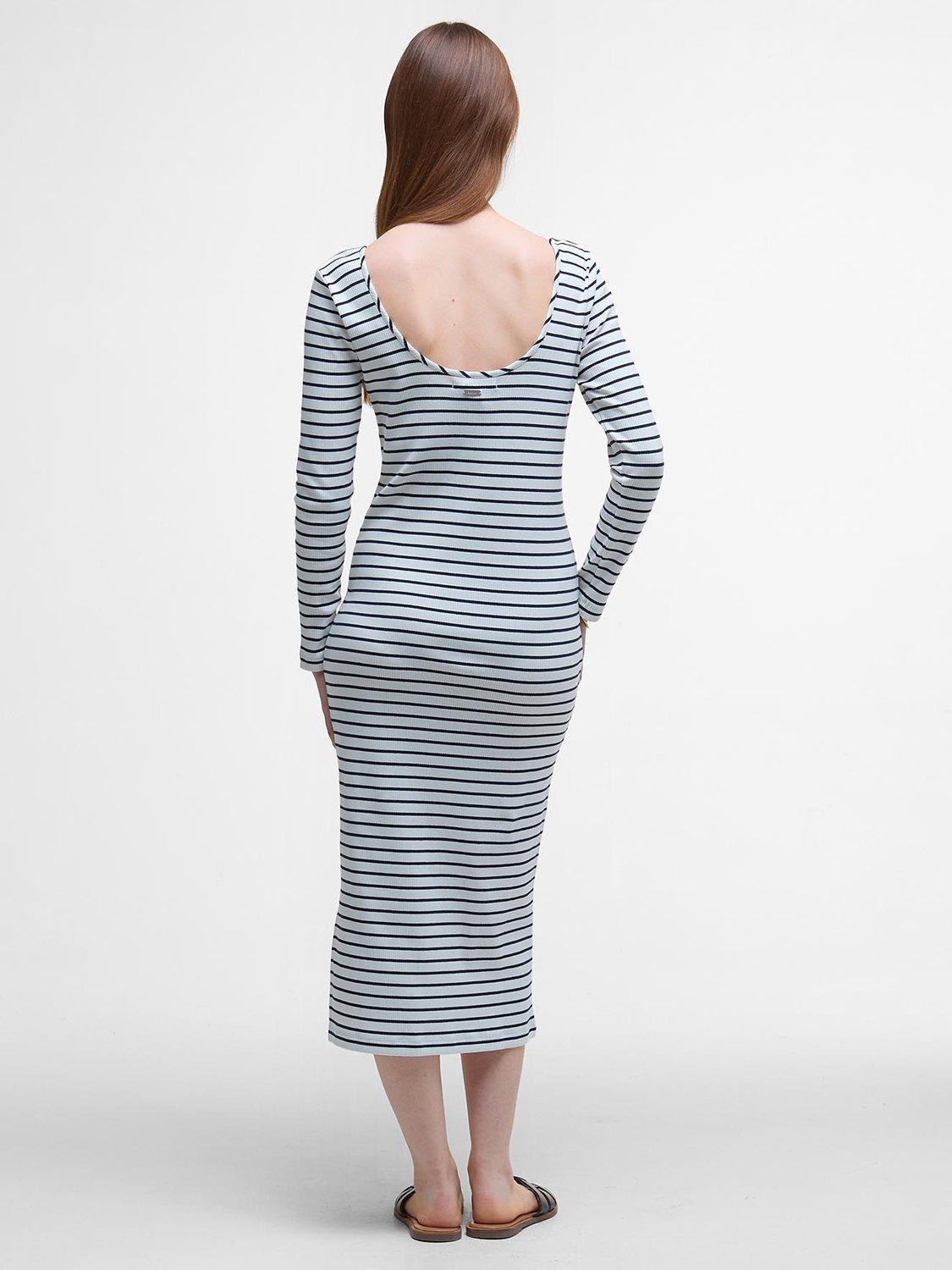 Product image 2 of 6, which shows Barbour Blake Striped Stretch Cotton Blend Midi Dress, Cloud/Black, 10